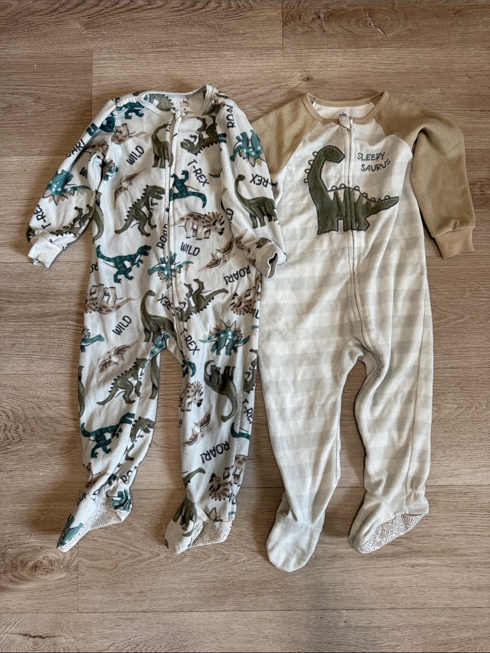Kids Dinosaur Footed One-Piece Pajamas - Green/Tan